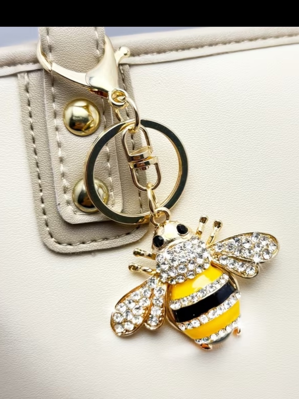 Gold Bee Crystal Keychain Charm - Yellow & Black Accent
